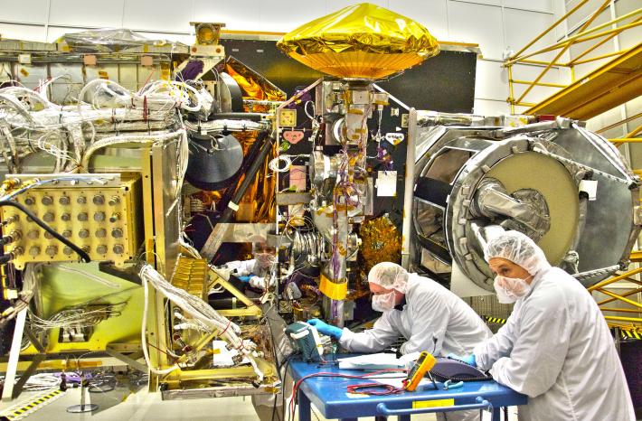 Engineers working on the GPM Core Observatory