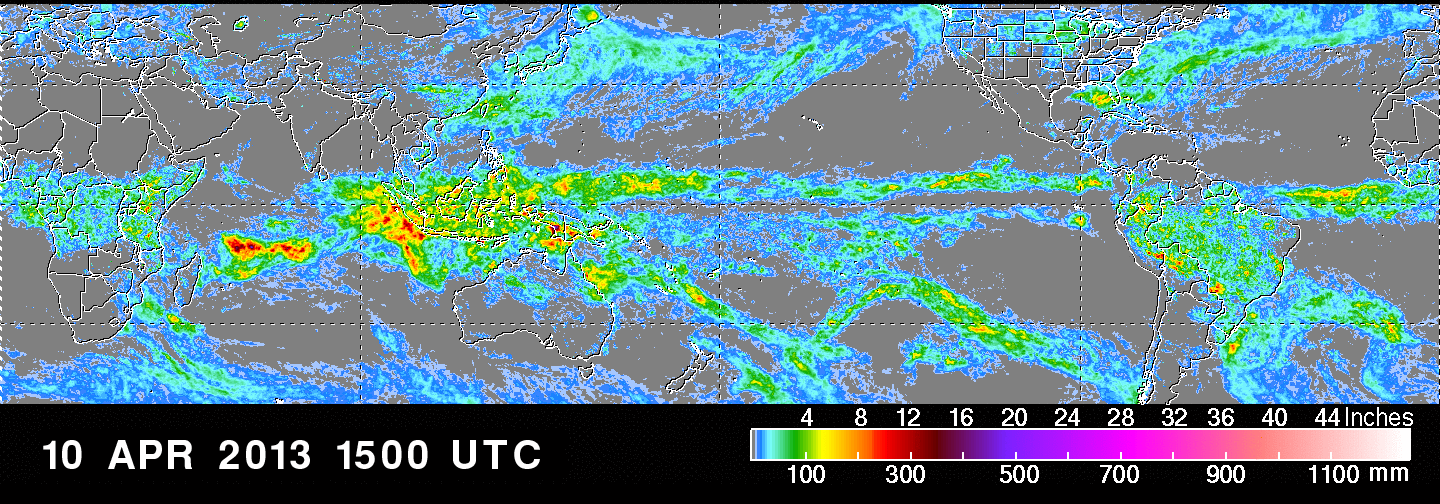 Example of precipitation data collected by the Tropical Rainfall Measuring Mission (TRMM)
