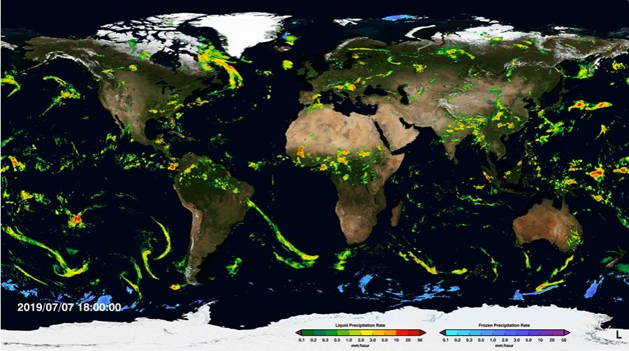 Example GPM IMERG map of global precipitation.