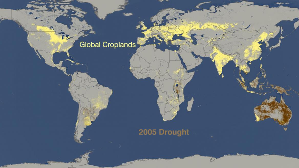 World Droughts From 2005 to 2009 Versus Where Crops are Grown