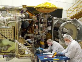 Engineers working on the GPM Core Observatory