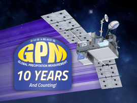 GPM 10 year anniversary logo: Global Precipitation Measurement, 2014 - 2024