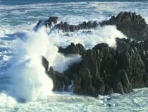 Waves crashing on the rocks