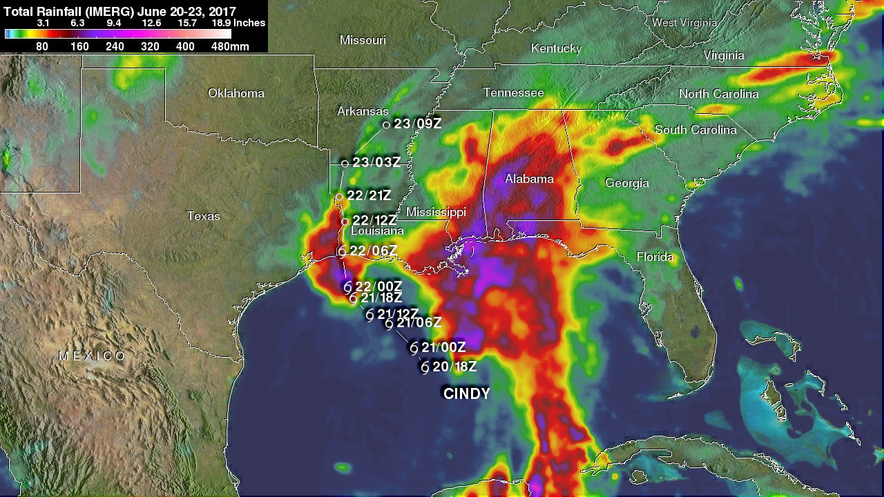 NASA's IMERG Shows Cindy's Extreme Rainfall 
