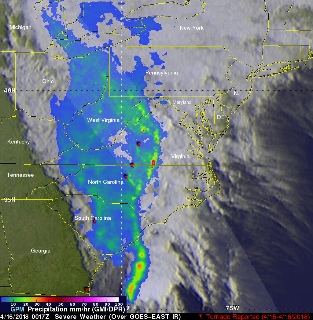GPM Catches Line of Strong Storms Responsible For Tornadoes in Eastern U.S.