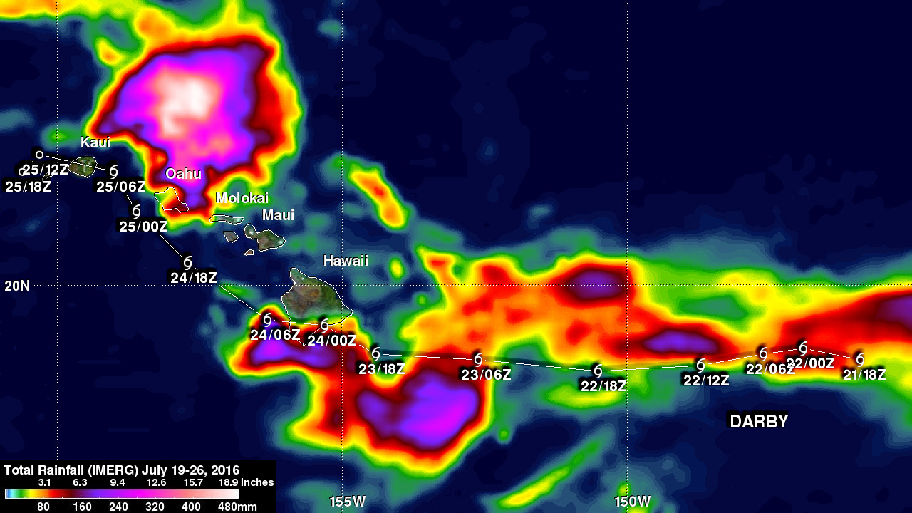 IMERG Shows Darby's Rainfall Over The Hawaiian Islands