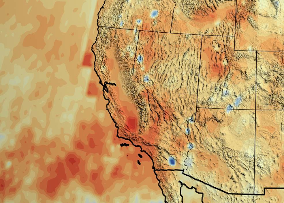 California's accumulated precipitation “deficit” from 2012 to 2014 shown as a percent change from the 17-year average based on TRMM multi-satellite observations. Credits: NASA/Goddard Scientific Visualization Studio