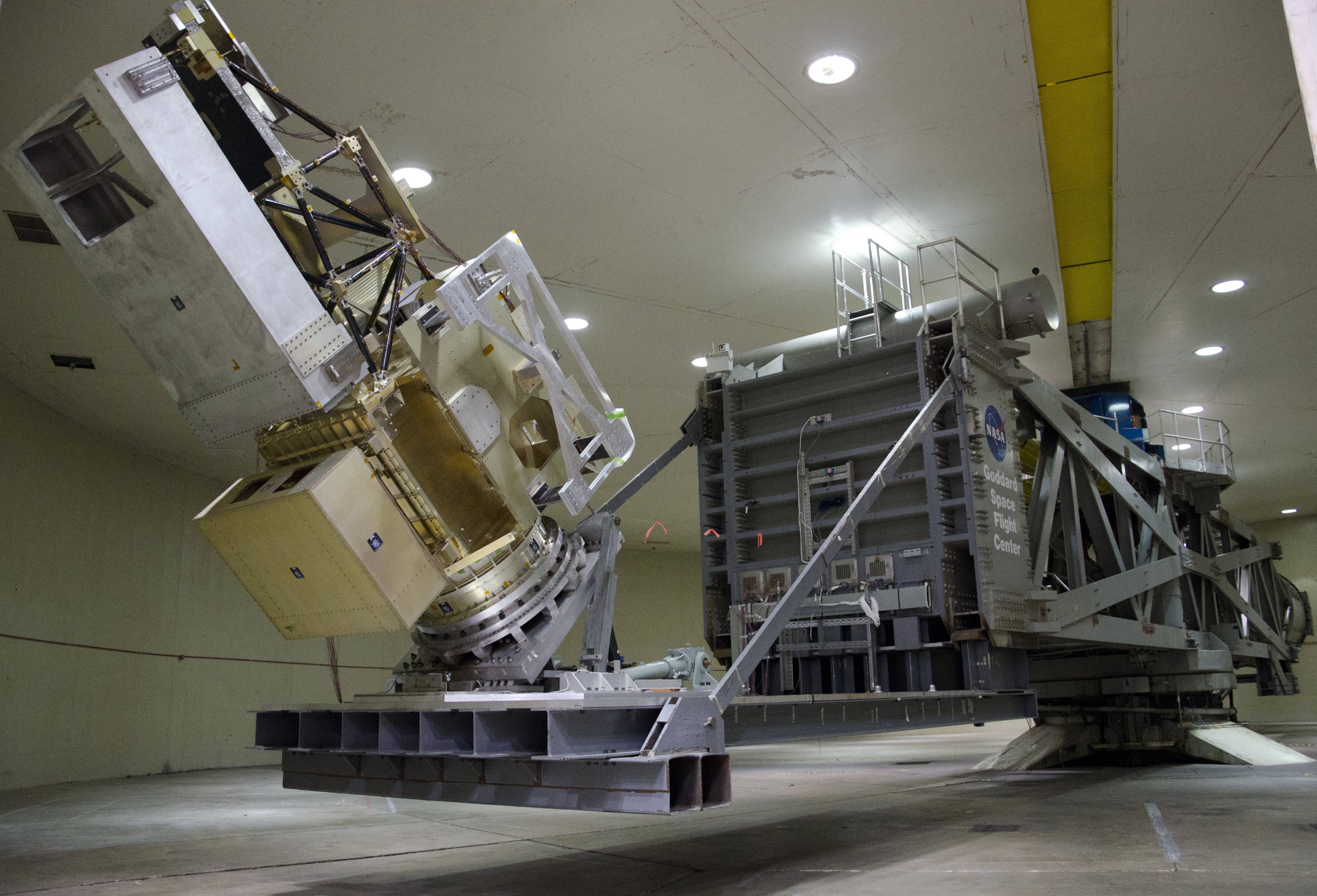 Photograph of the GPM core propulsion system attached to a large centrifuge