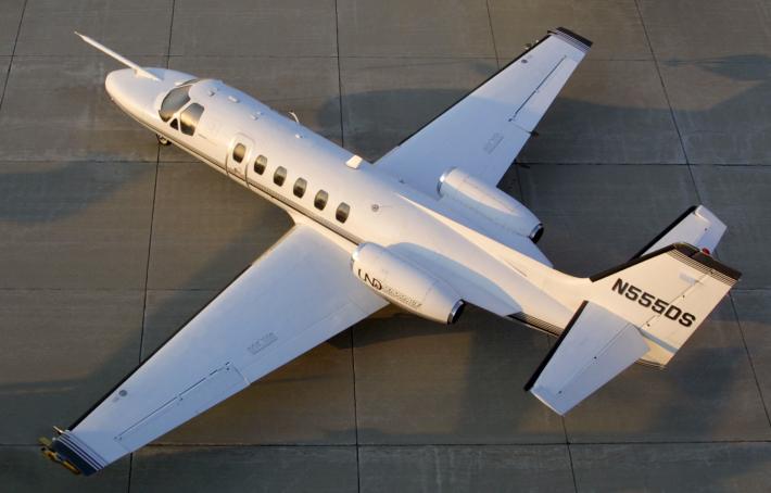 The UND Citation aircraft on the runway