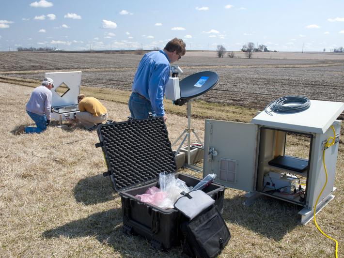 NASA and Iowa Flood Center staff install instrumentation in eastern Iowa for the IFloodS campaign.