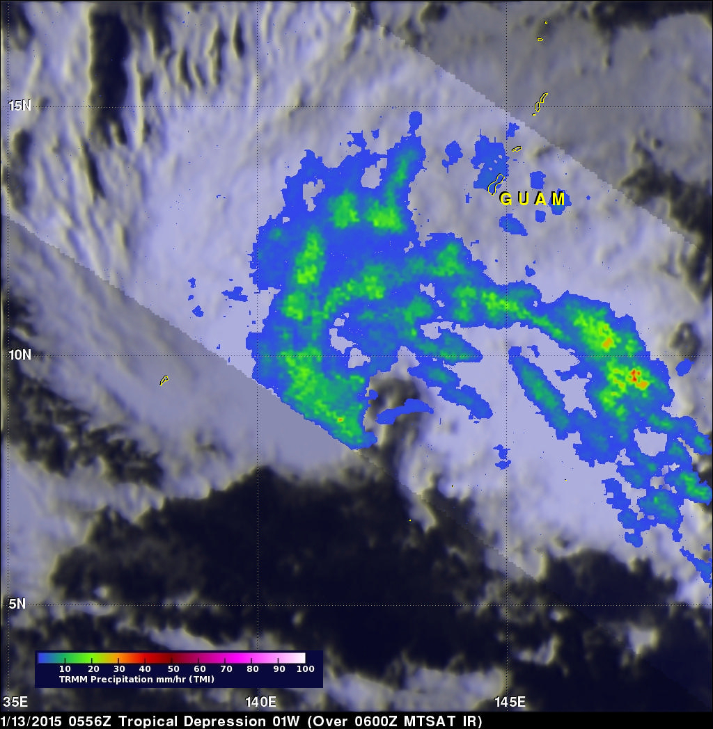 Two Satellites Measured Rainfall in Tropical Depression Mekkhala 