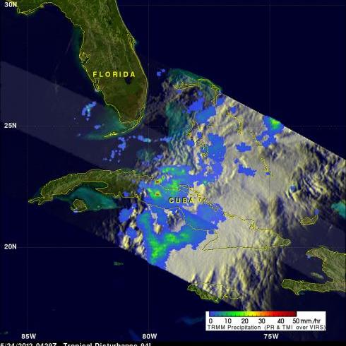 TRMM image of developing tropical cyclone near Florida