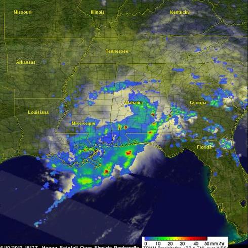 TRMM image of heavy rainfall over the U.S. South