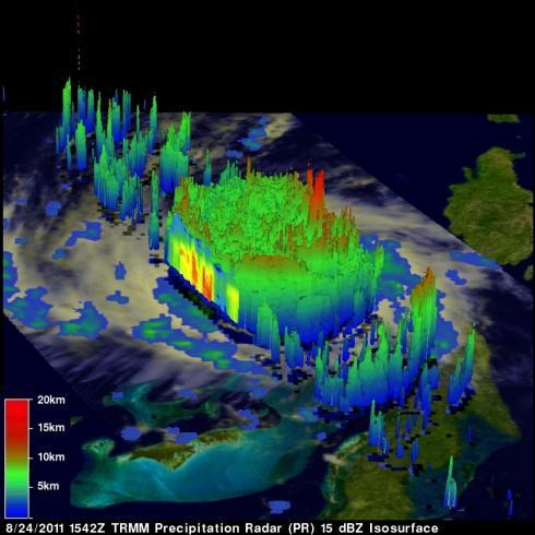 TRMM radar image of Irene showing hot towers