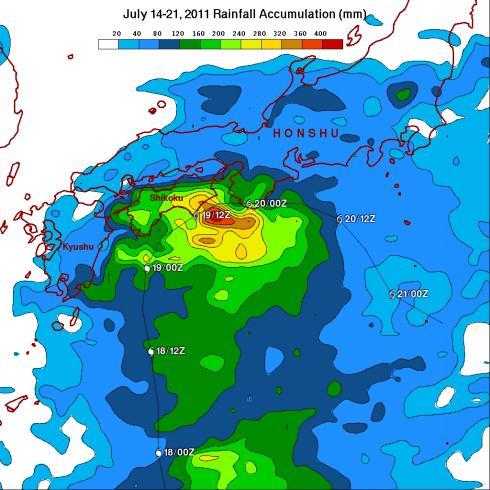 TRMM image of heavy rains in Southern Japan