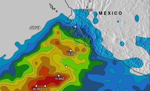 TRMM rain map of heavy rains near Mexico