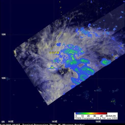 TRMM image of TD #3W near Guam