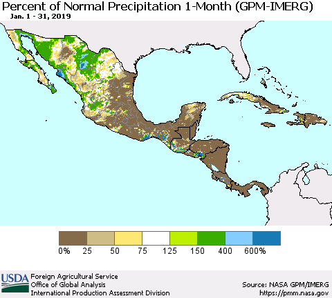 GPM IMERG percent of normal precipitation for Feb 5 - 11, 2018. 