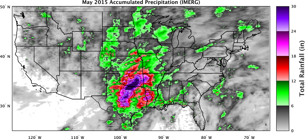 may 2015 accumulated precipitation over continental us - imerg data