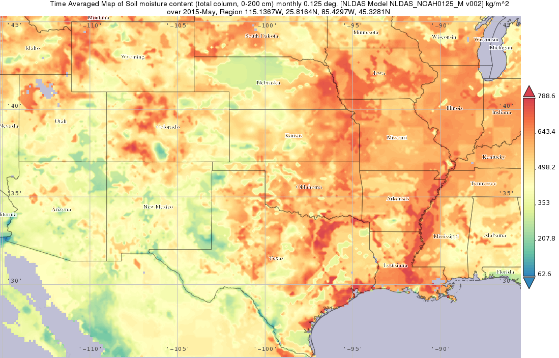 map of nldas total column soil moisture, may 2015, u.s. midwest
