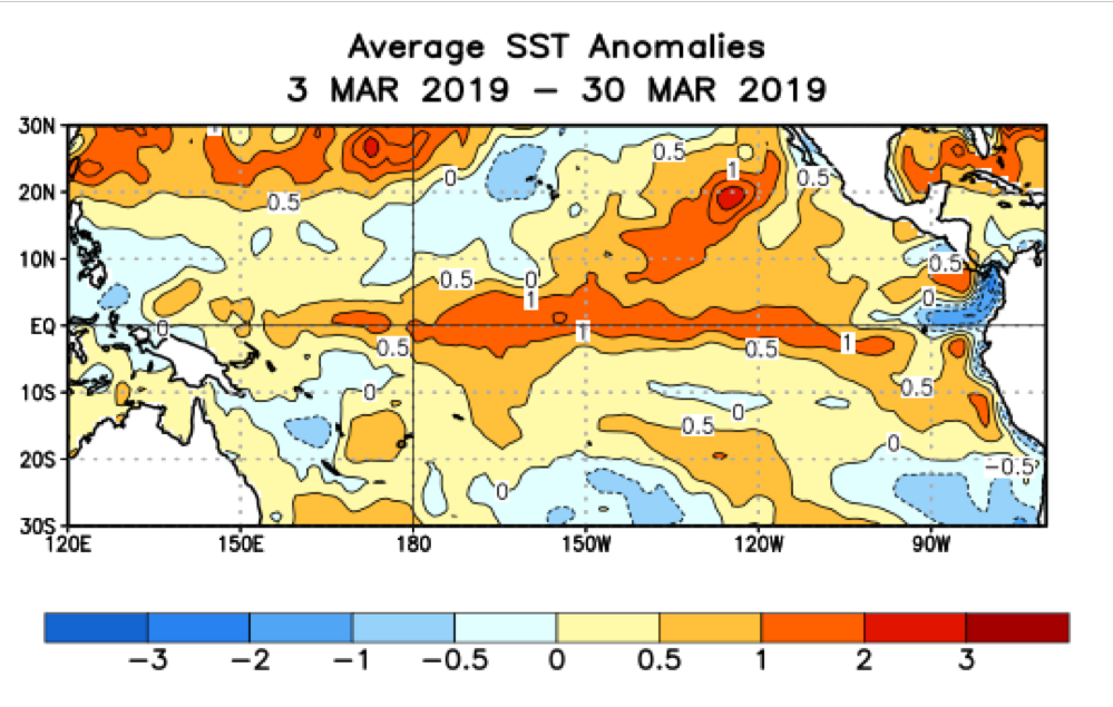 Average SST anomalies 3/3/19 - 3/30/19