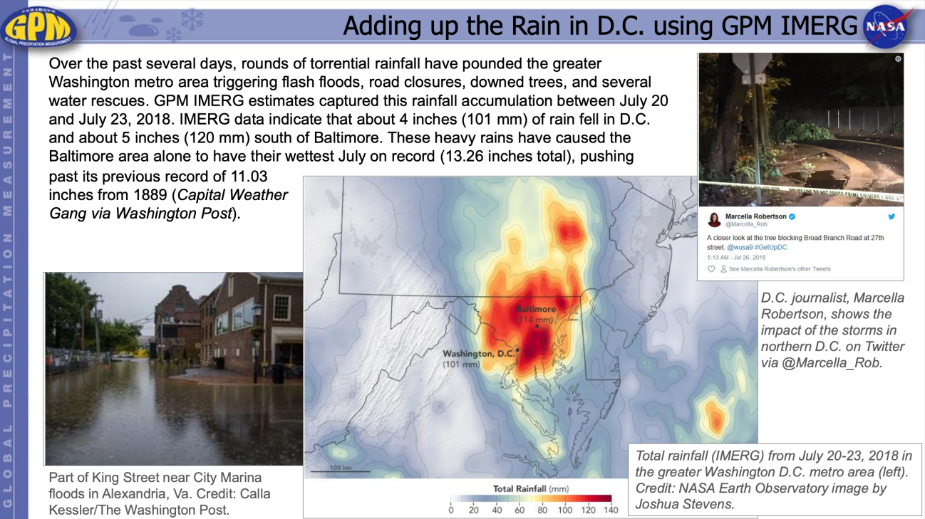 Example highlight of GPM data used to measure heavy rainfall in Washington DC. 