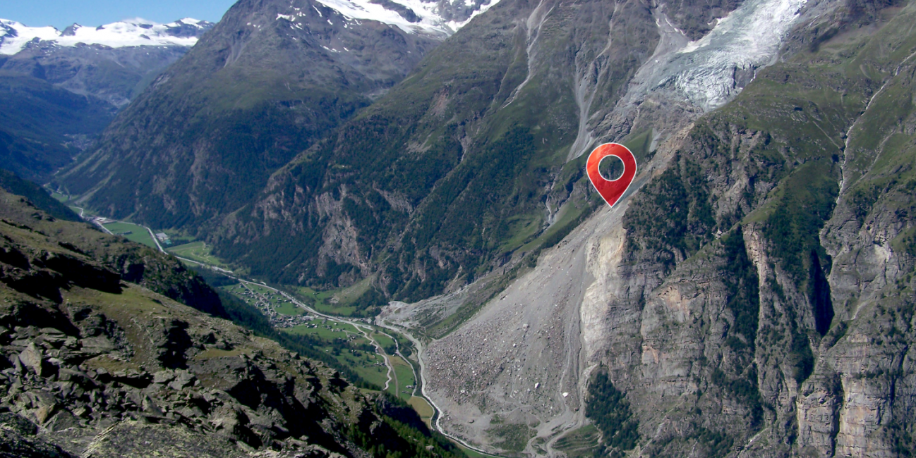 Photograph of a landslide on a mountain.