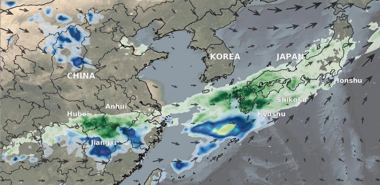 IMERG rainfall totals from Japan, July 3 - 9 2020