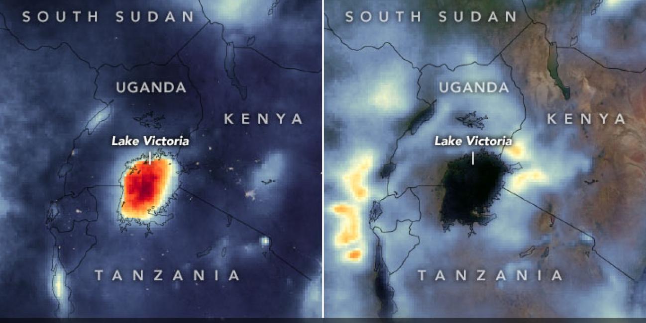Maps showing the Average Precipitation Rate in Lake Victoria, Africa - Day vs. Night