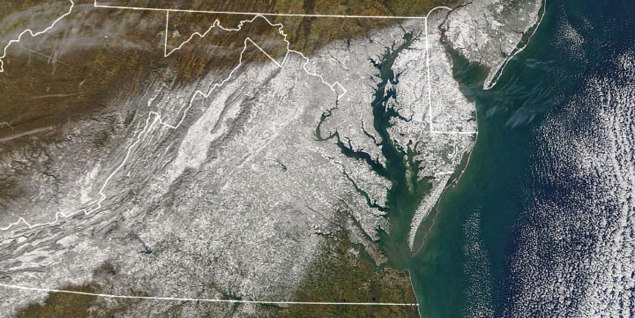 MODIS imagery of the snowstorm in Jan. 2022
