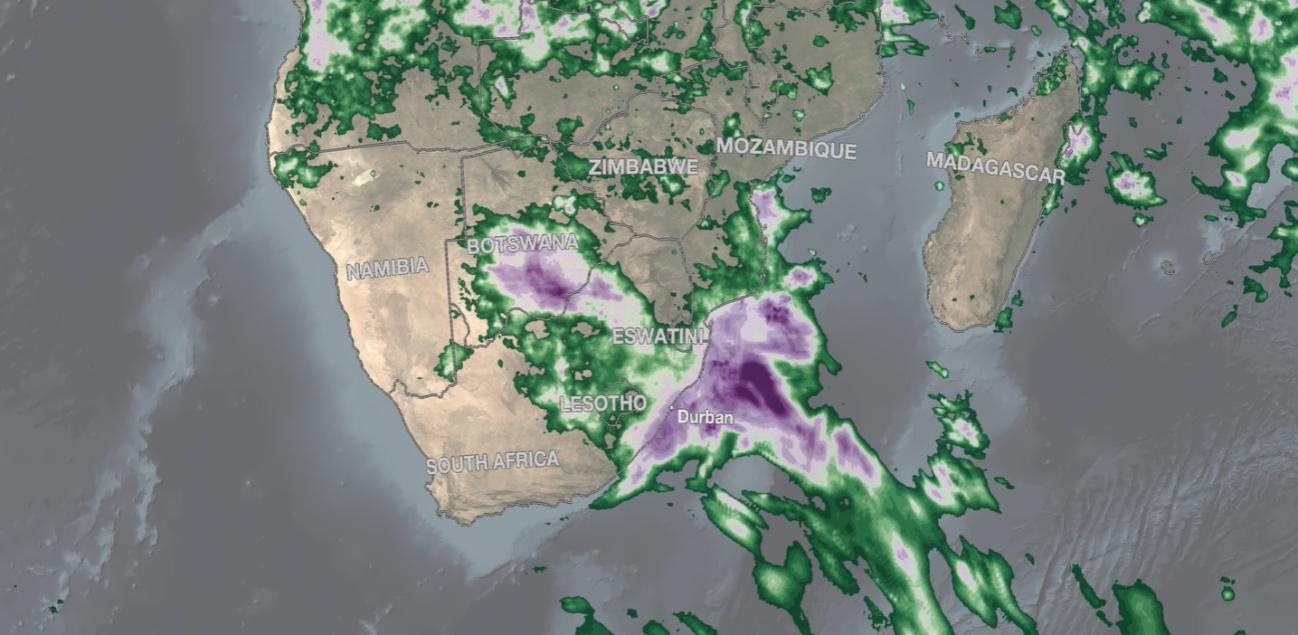 IMERG rainfall totals in South Africa, April 5 - 18, 2022. 