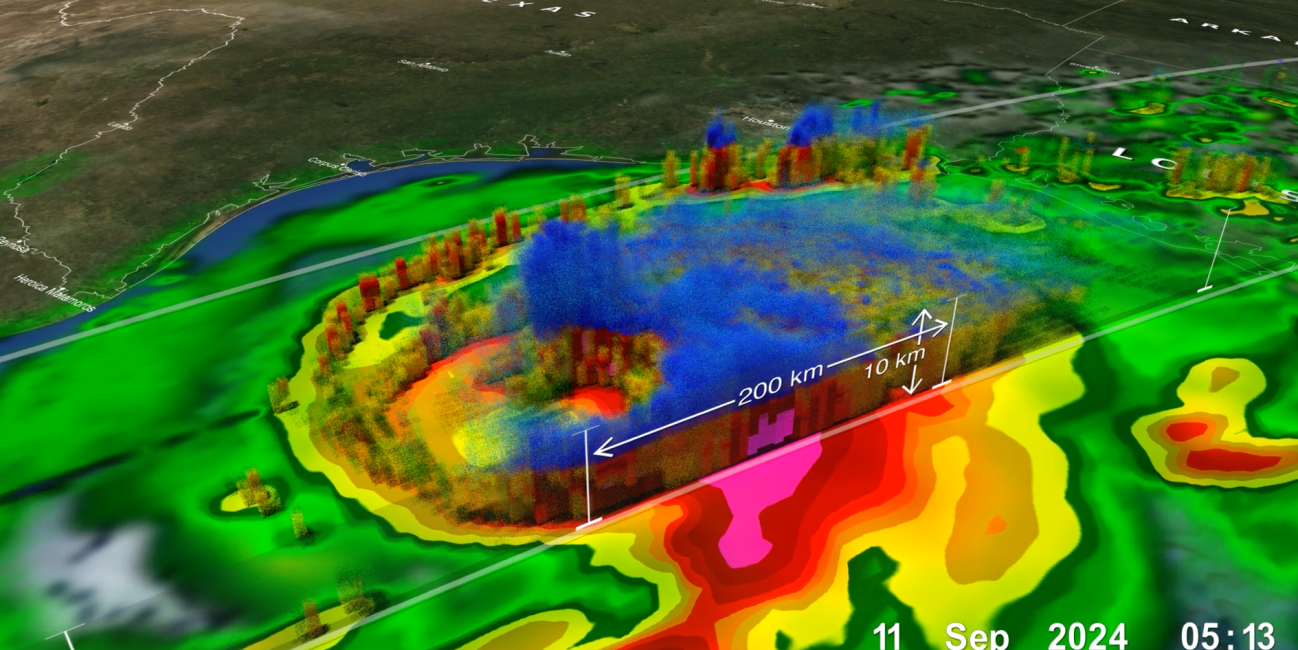 3D map of GPM precipitation estimates from within Hurricane Francine as it approached the Gulf Coast. 