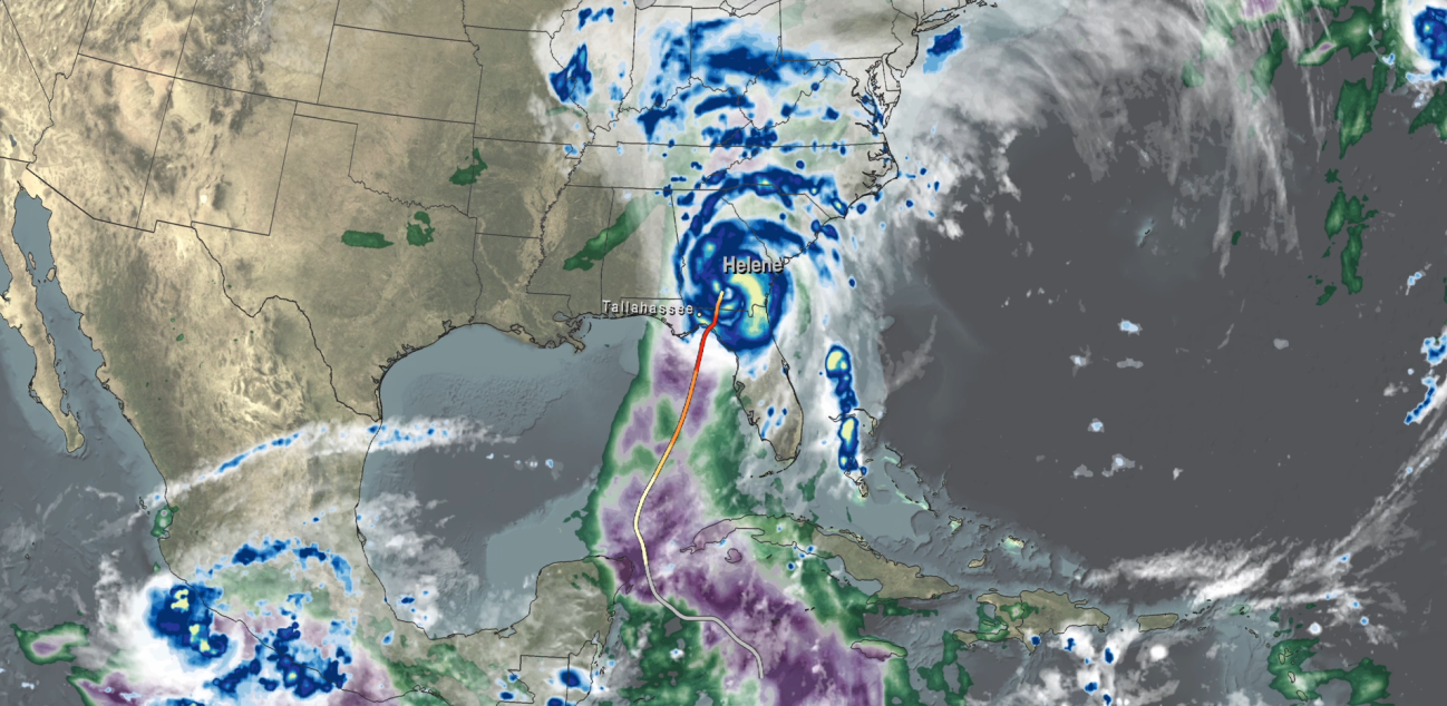 Map of IMERG rainfall totals from Hurricane Helene.