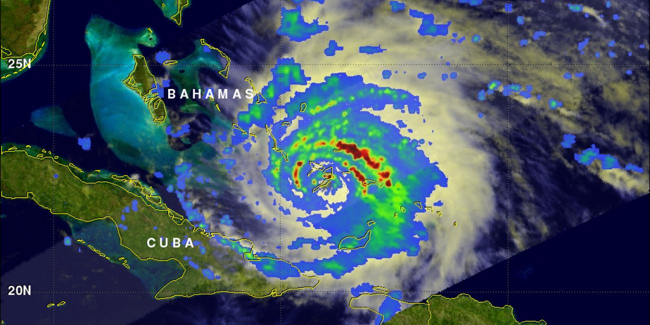TRMM image of hurricane Irene intesifying as it nears the Bahamas