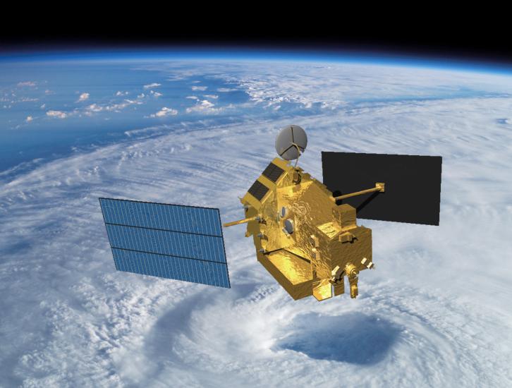 Artists rendering of the TRMM satellite in space. 