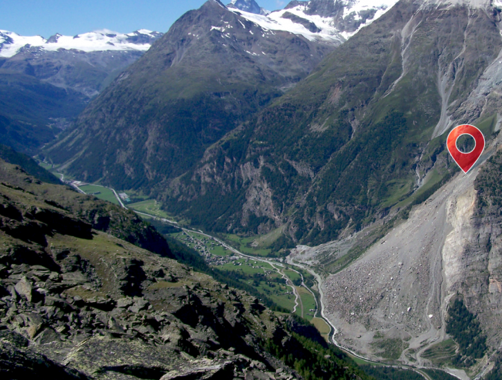 Photograph of a landslide on a mountain.