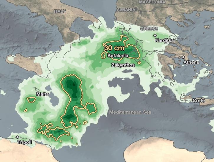 IMERG Rainfall Totals from Medicane Ianos