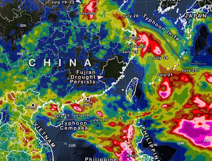 IMERG precipitation over China for July 17 to 28, 2021