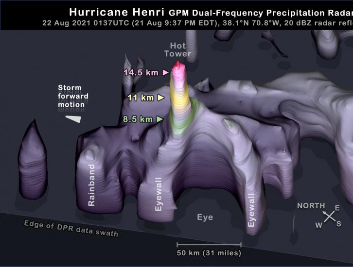 GPM DPR overflight of Hurricane Henri 22 Aug 2021