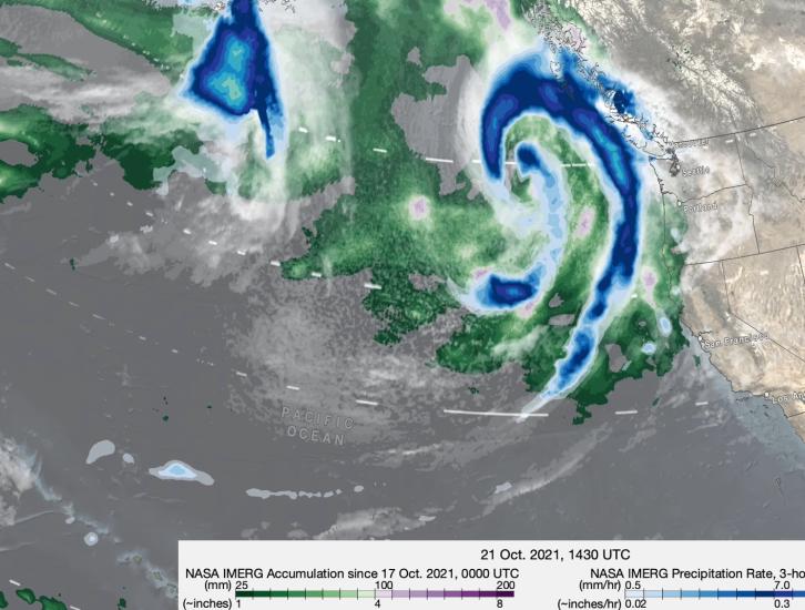 IMERG rainfall totals from recent atmospheric river. 