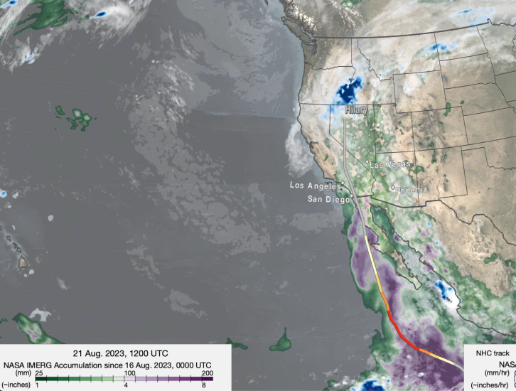 IMERG rainfall totals from Hurricane Hilary. 