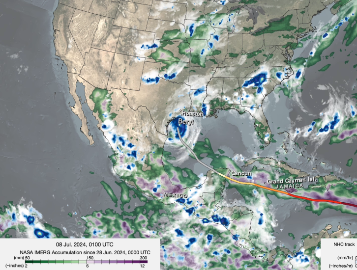 Screenshot of IMERG animation of Hurricane Beryl