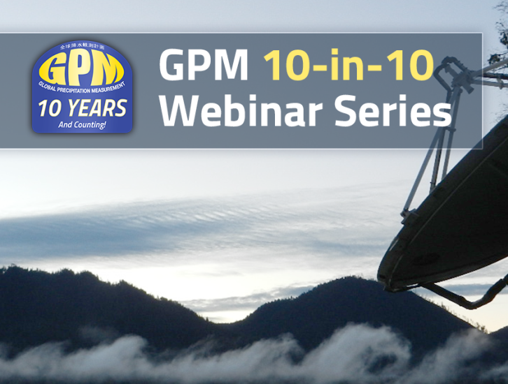 GPM Ground Validation webinar banner showing a large radar dish in front of a misty mountain during the early morning.