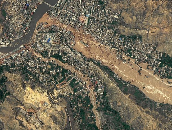 Aerial photo of 2010 landslide in Gansu, China