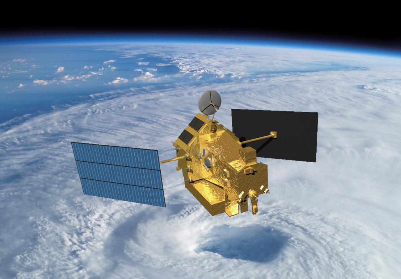 Artists rendering of the TRMM satellite in space. 