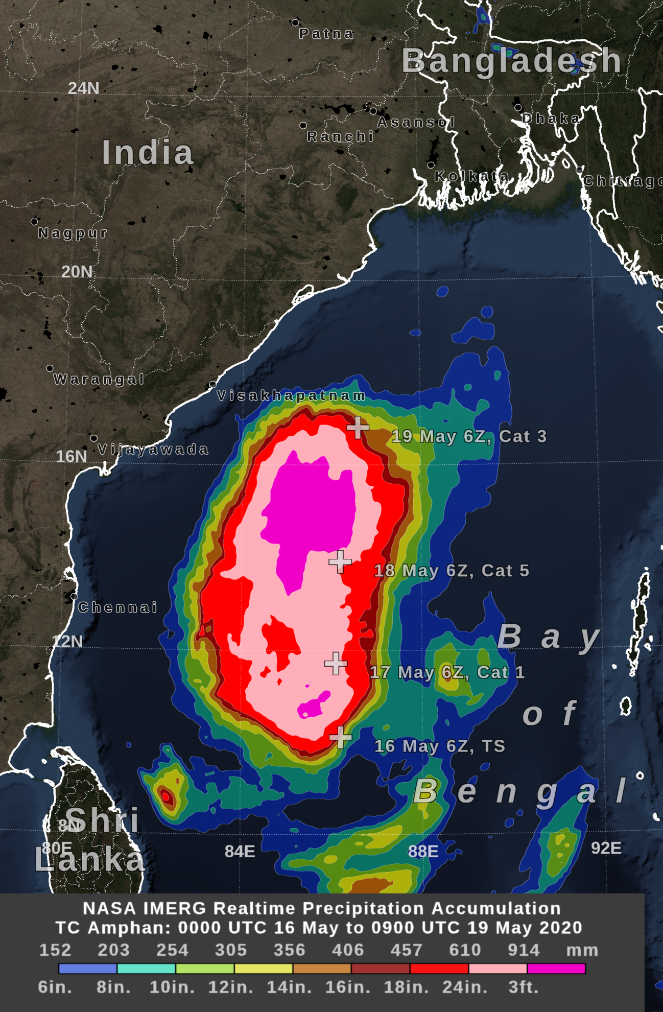 Cyclone Amphan IMERG Rainfall Totals