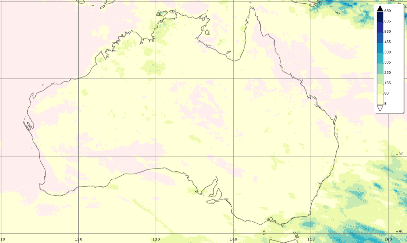 Surface rainfall accumulations (mm) estimated from the NASA IMERG satellite precipitation product from 1 to 30 November 2019 over Australia and the surrounding waters. 