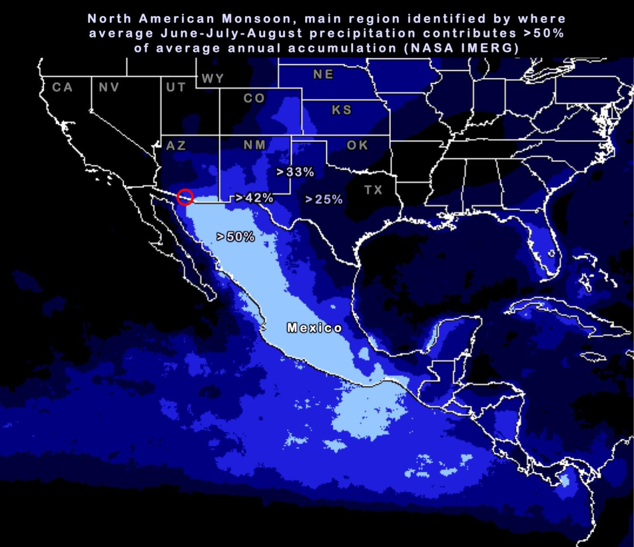 Georgraphic Location of the North American Monsoon from IMERG