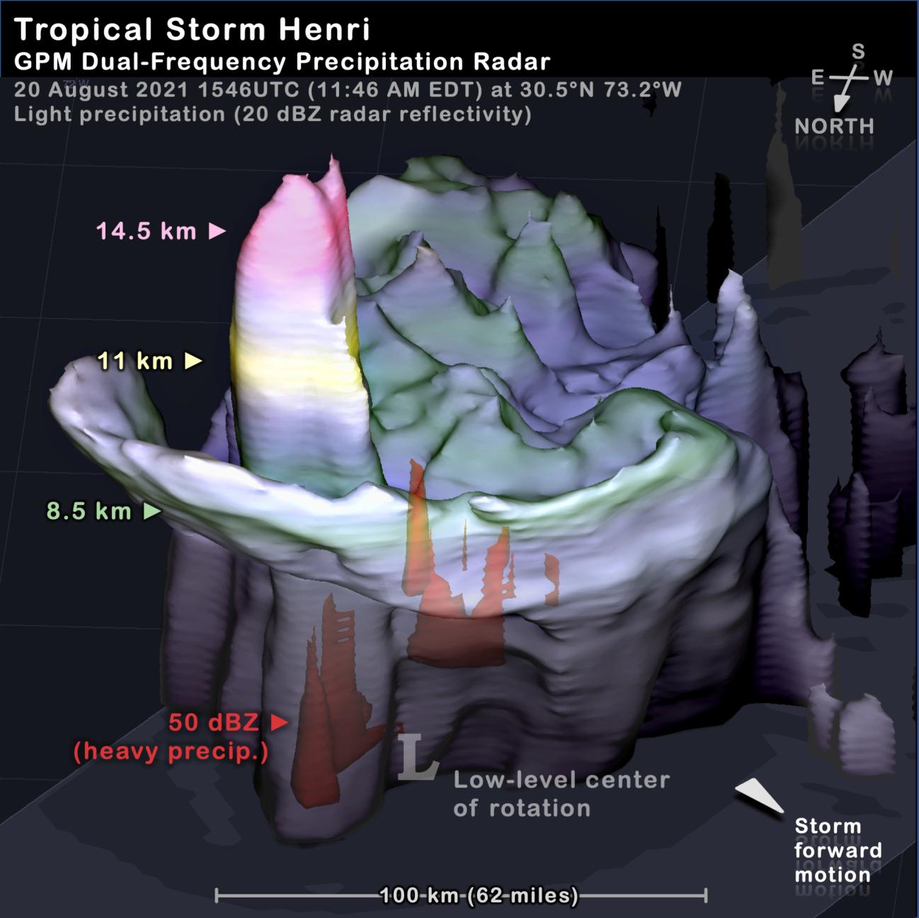 GPM DPR overflight of Tropical Storm Henri, 20 August 2021