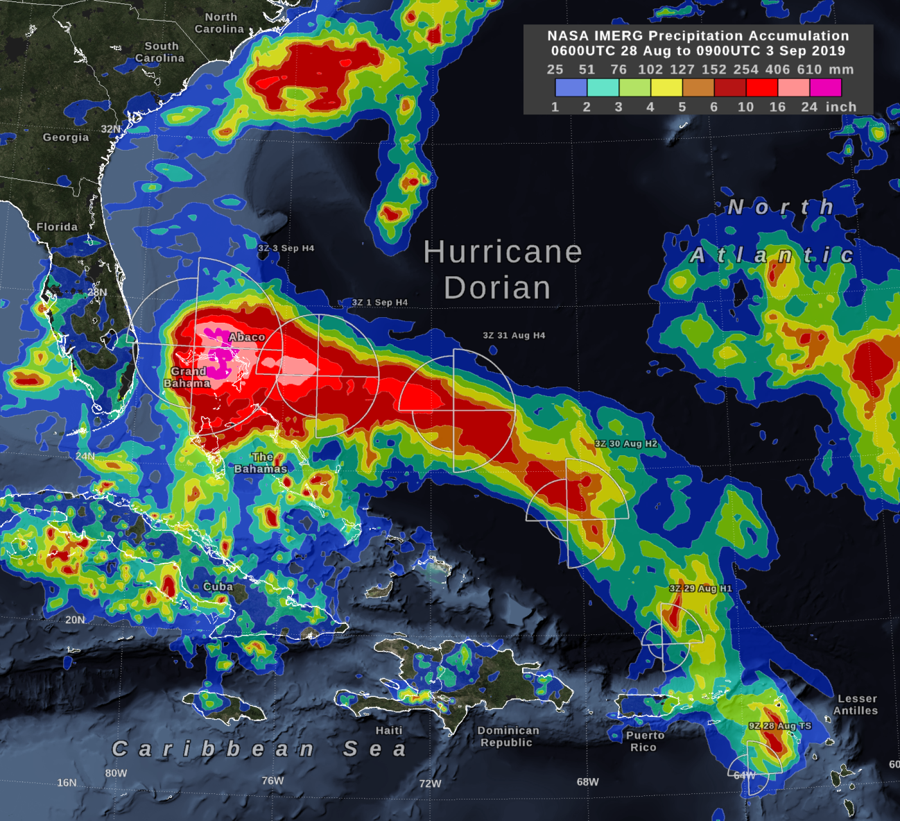 IMERG accumulation for Hurricane Dorian (3 Sept 2019)